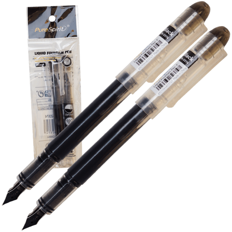 Set 2 stilouri de unica folosinta cu penita M, cerneala neagra si corp transparent, 13.5 CM